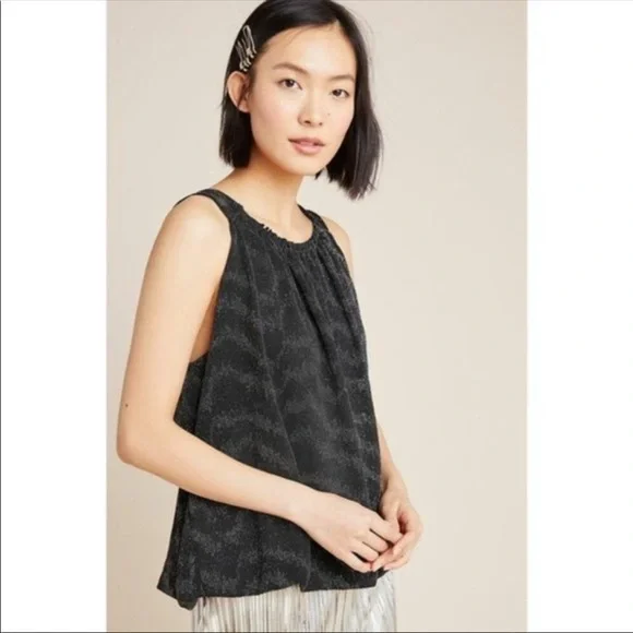 NWT Anthropologie Carly Shimmer Top in Black - Picture 3 of 8